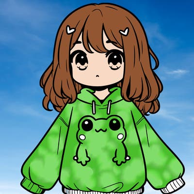 girl wearing frogging sweatshirt