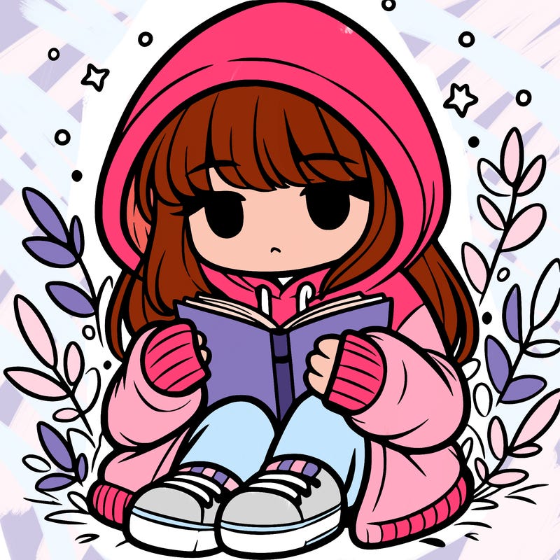 girl in oversized hoodie reading a book