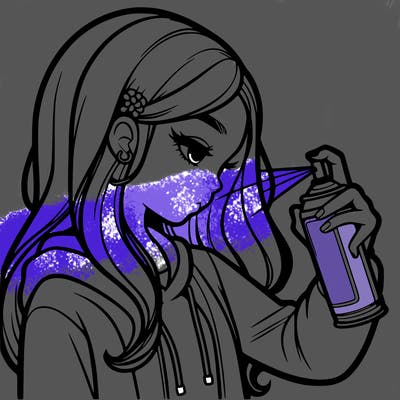 a realistic girl spray painting