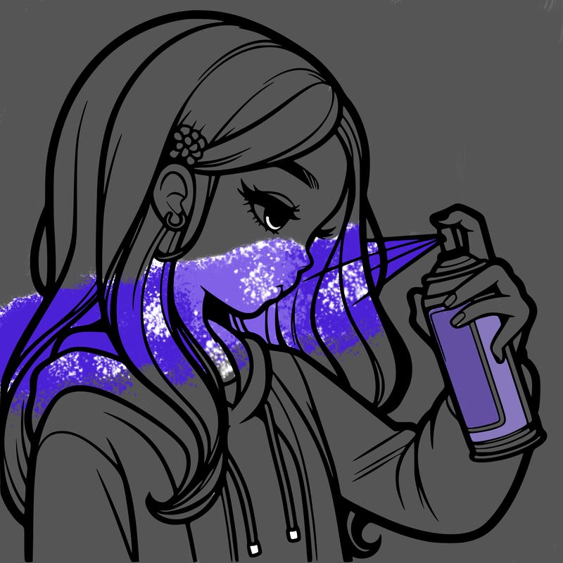 a realistic girl spray painting