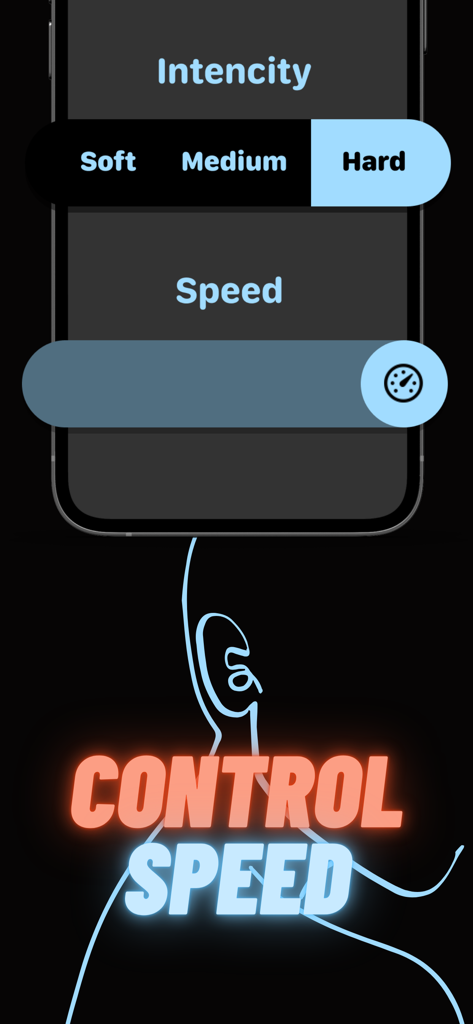Vibrator - Strong Massage App - Vibeマッサージアプリのインターフェースに、速度と強度の設定が表示されています。