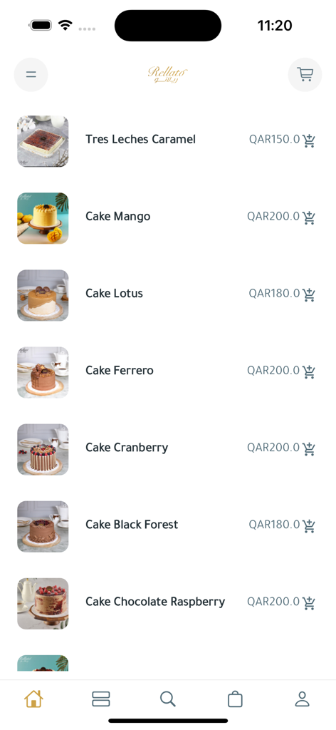 A selection of cakes and desserts available for order on the rellato app