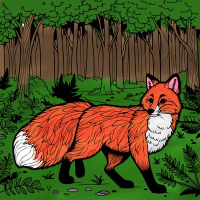 a realistic and detailed fox. the fox is roaming the forest.