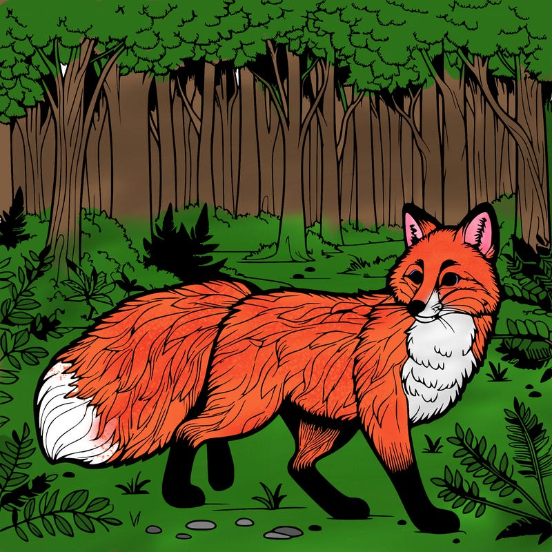 a realistic and detailed fox. the fox is roaming the forest.