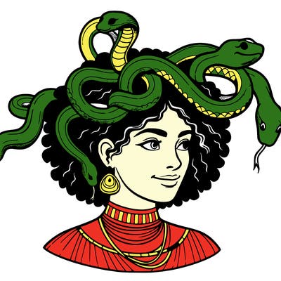 realistic woman snakes on head