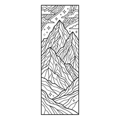 Embark on a serene coloring journey with this stunning mountain peaks bookmark. Perfect for nature enthusiasts, it adds a touch of adventure to your reading time.
