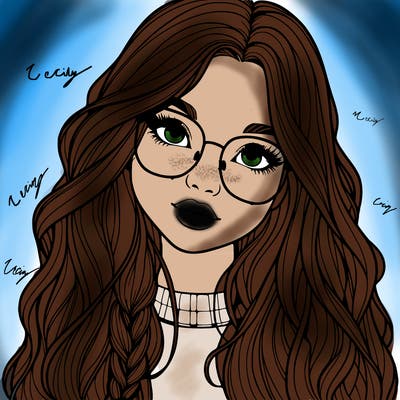 girl with long hair and freckles and glasses realistic