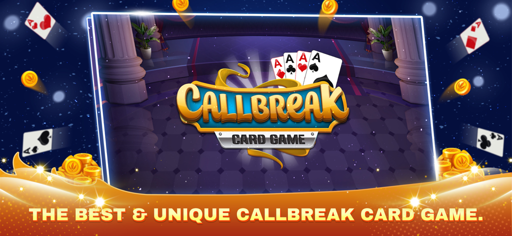 Callbreak Game - Callbreak Card Game promotional banner with playing cards and gold coins
