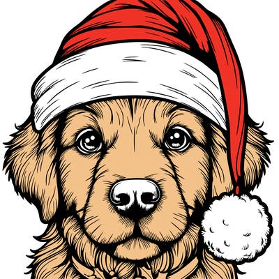 realistic dog with a christmas hat