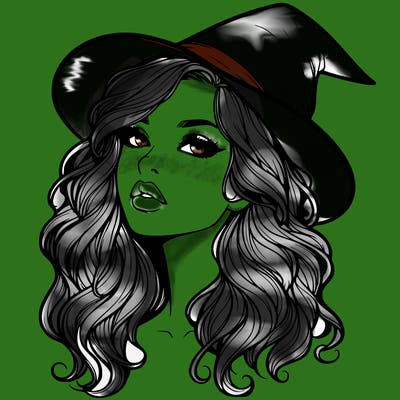 realistic witch girl with wavy hair and lips
