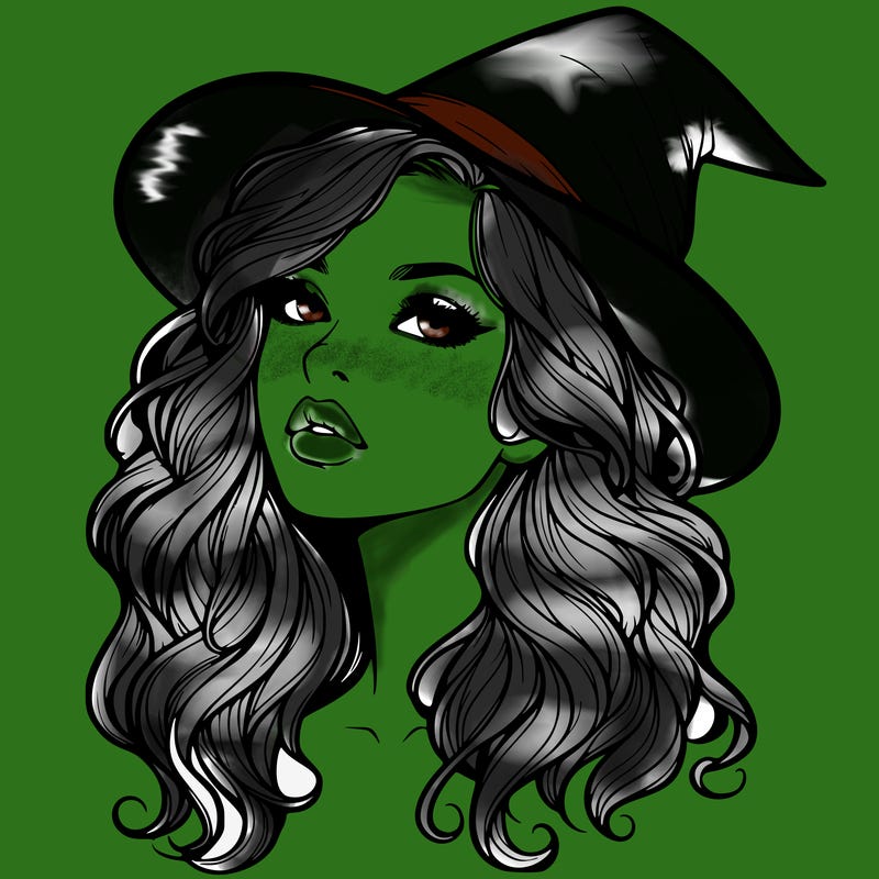 realistic witch girl with wavy hair and lips