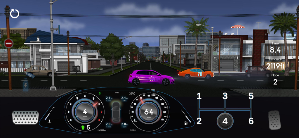 Car Manual Shift 4 - Manual car racing gameplay featuring a detailed gear shift dashboard and urban street race