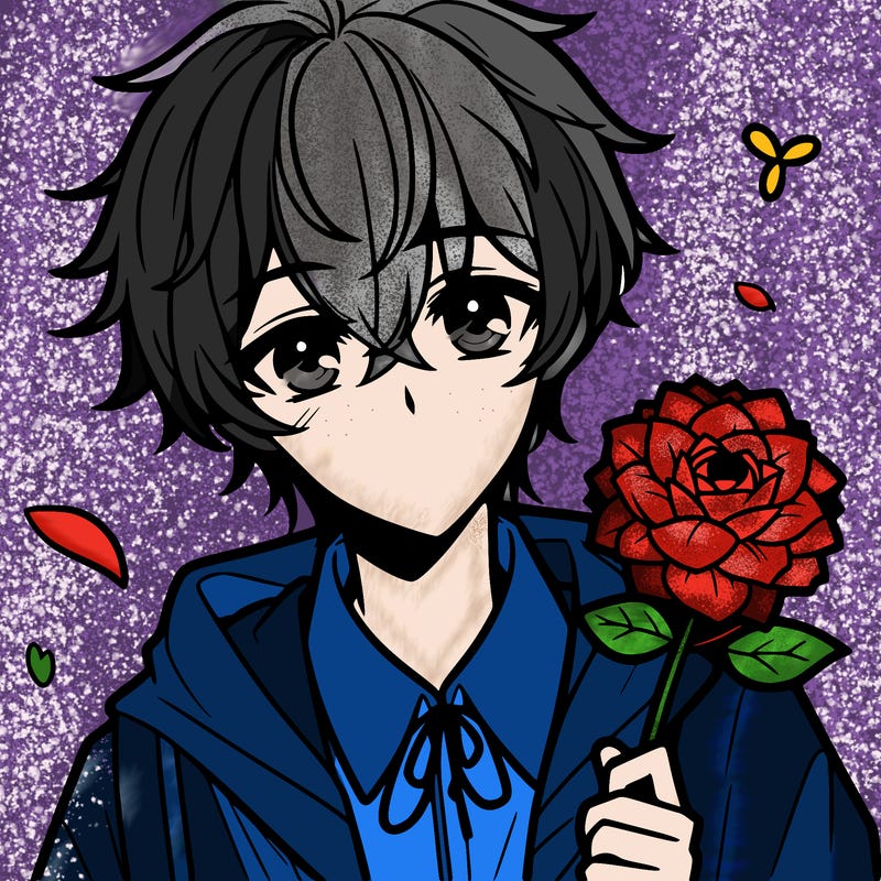 anime boy with flower