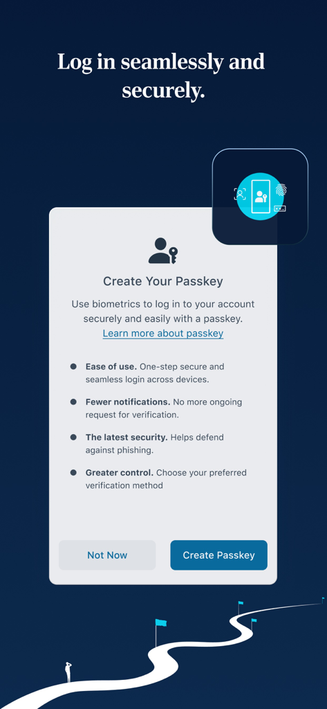 T. Rowe Price Personal® - T. Rowe Price Personal app screen for creating a secure passkey for biometric login