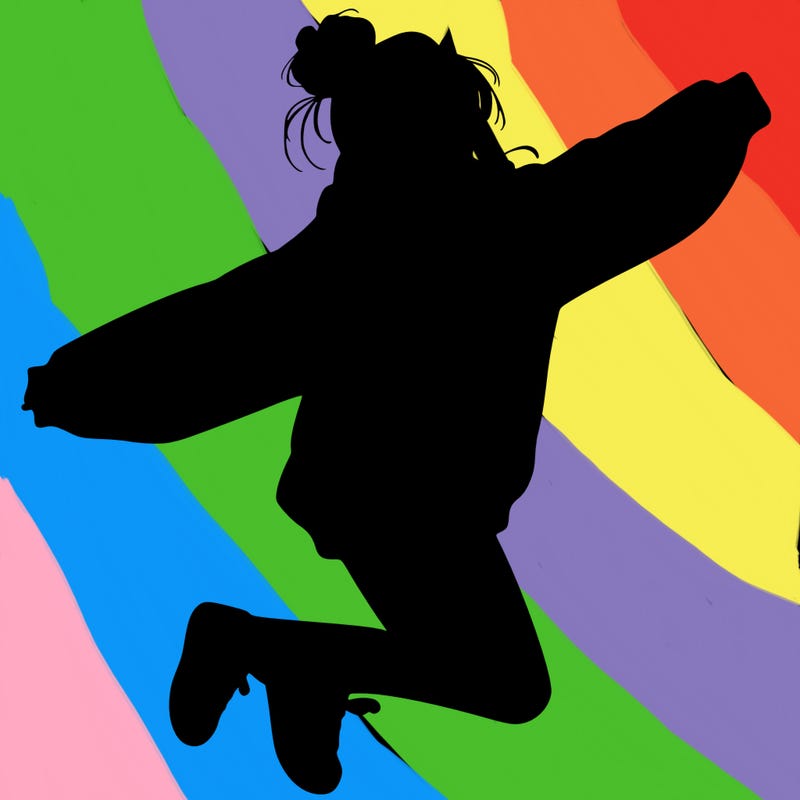 realistic girl jumping with a bun and oversized sweatshirt