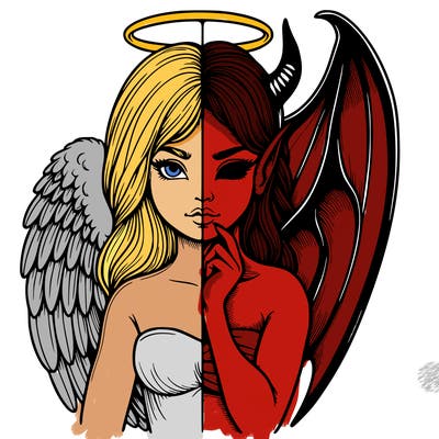 realistic angel half demon