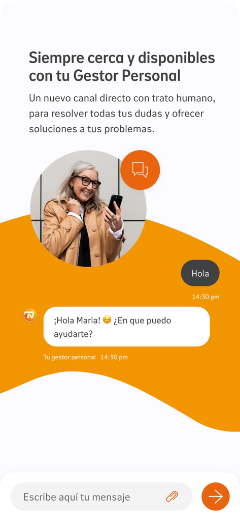 Interfaz de chat directo con un gestor personal en la aplicación Nationale Nederlanden