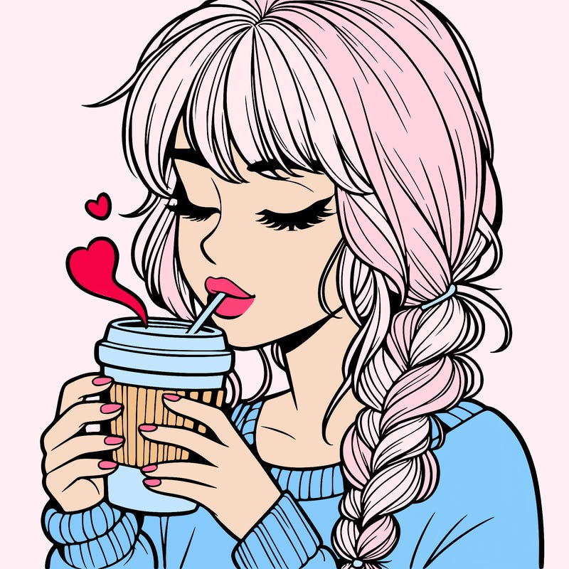 realistic girl drinking coffee