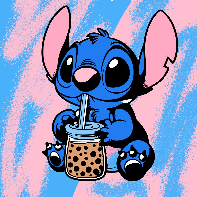 stitch drinking boba tea
