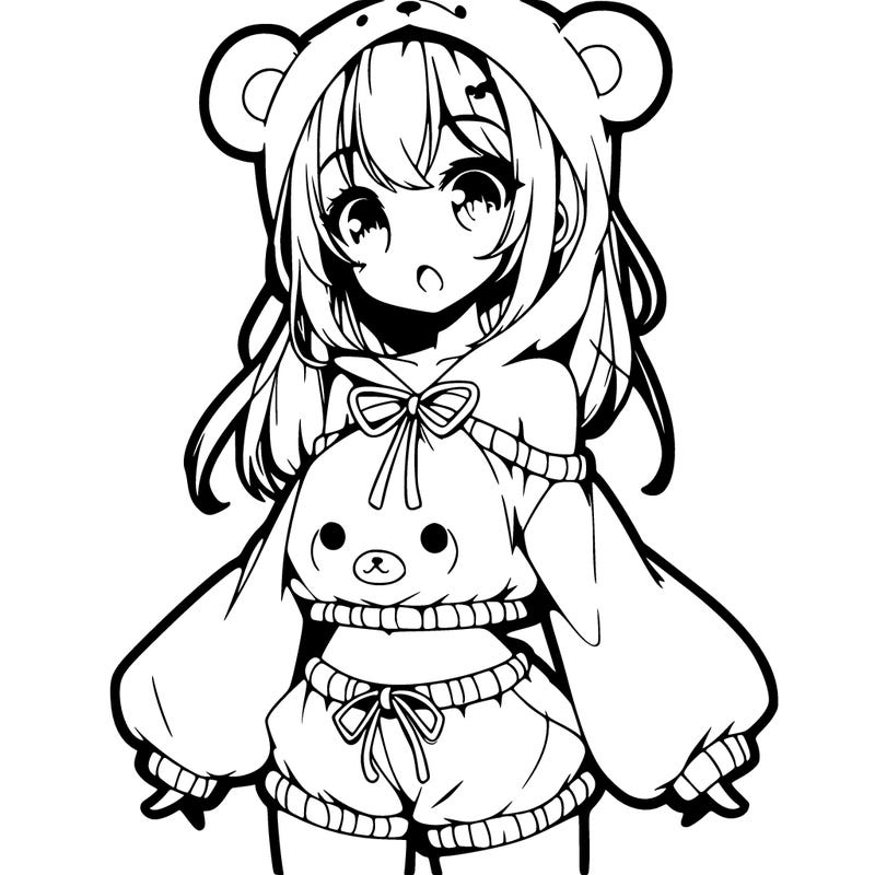 anime girl with teddy bear outfit