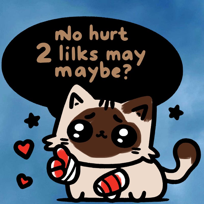 cute cat thats been hurt saiying 2 likes maybe