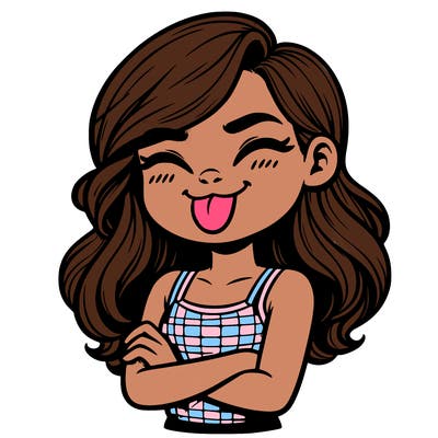 realistic girl crossing her arms and wearing a tank top with her tongue held out she has long hair
