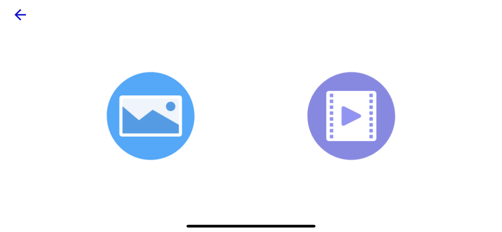 Oberfläche zeigt Symbole für den Zugriff auf gespeicherte Fotos und Videos in der Mo-View App