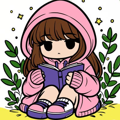 girl in oversized hoodie reading a book