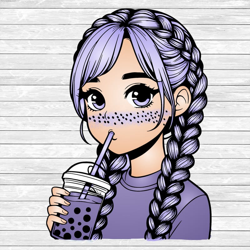 realistic girl with braided hair drinking boba