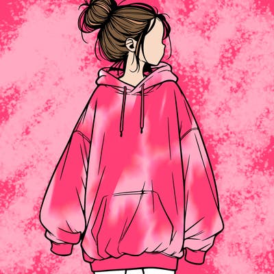 realistic girl with a oversized sweatshirt on and a bun