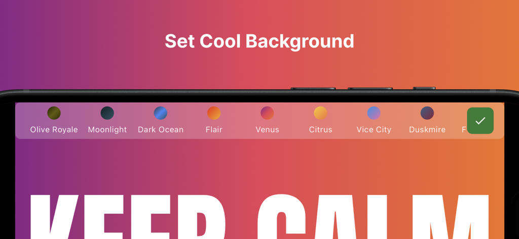 Interface para escolher fundos degradê coloridos no aplicativo Texto Grande Tela Cheia