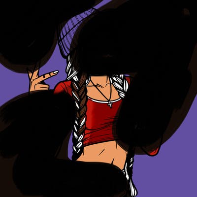 realistic teenage girl with braids and a beanie and crop top doing 🫶🏼