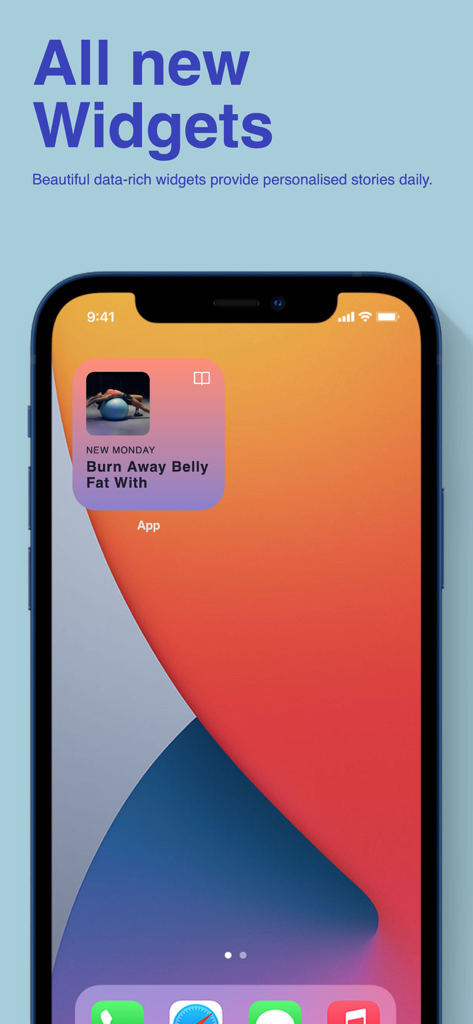 Dumbbell Home Workout Trainer - iPhone home screen displaying personalized fitness widgets from the Dumbbell Home Workout Trainer app