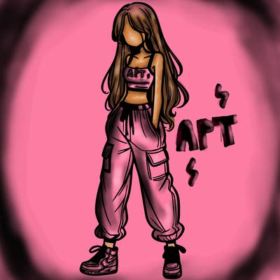 girl in baggy pants crop top and long hair