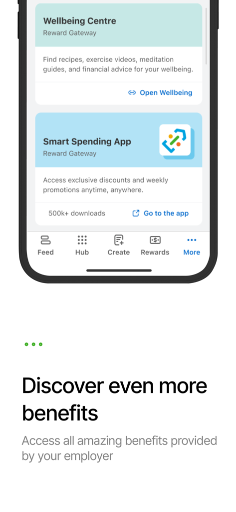 Connect+ - Connect plus app dashboard showing wellbeing centre and smart spending options