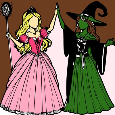 detailed realistic split of a princess and a witch