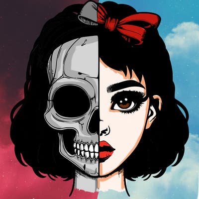 realistic girl with half skull mask