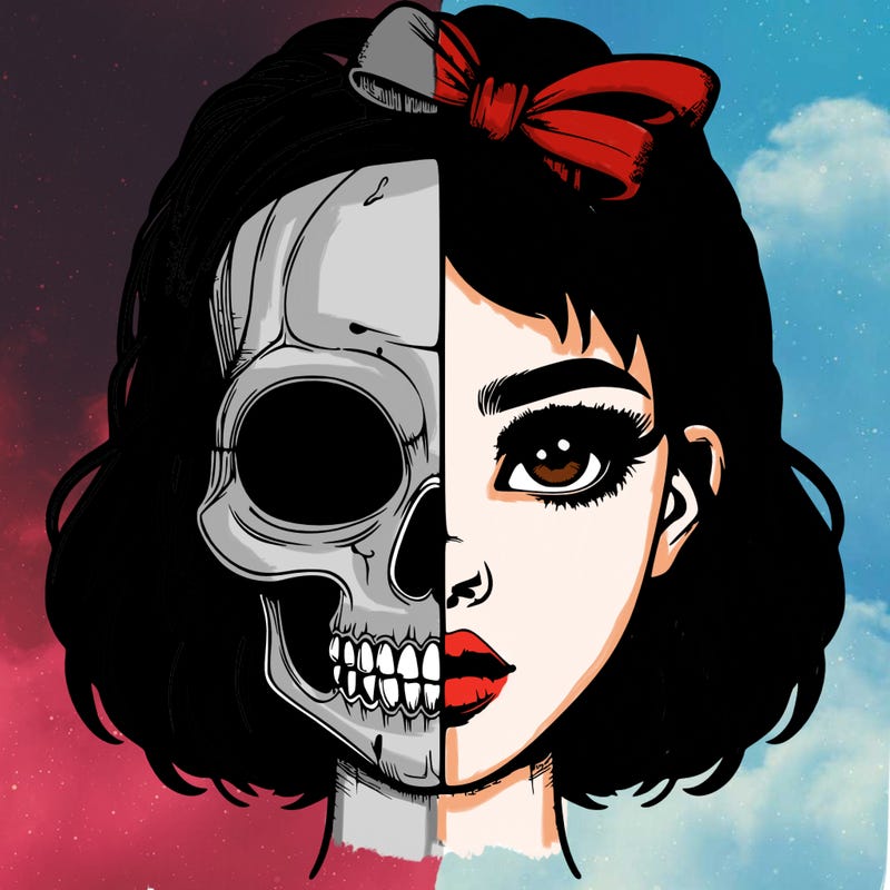 realistic girl with half skull mask