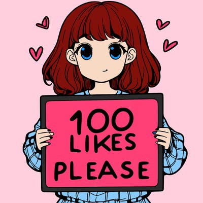 a girl holding a sign saying 100 likes please