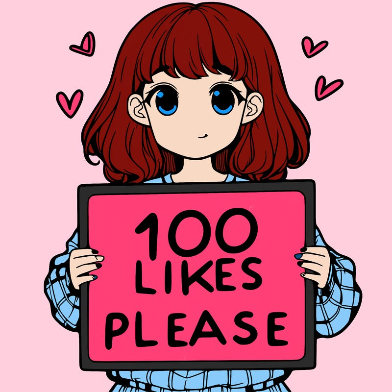 a girl holding a sign saying 100 likes please