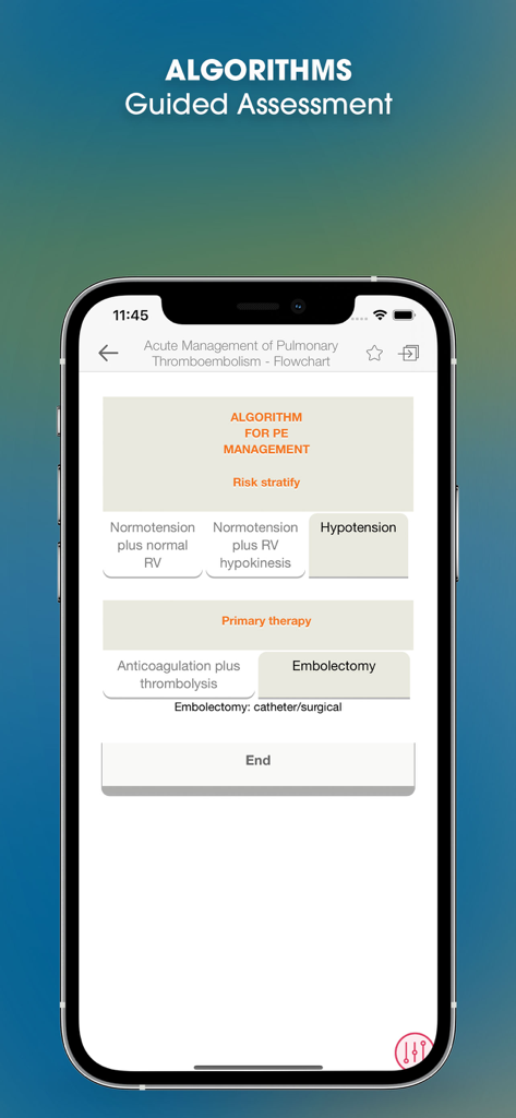Guided clinical assessment algorithm for pulmonary embolism management in the Harrison's Manual of Medicine mobile app