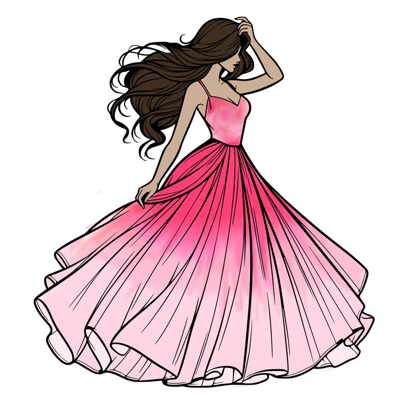 realistic woman with dress flowing in the wind