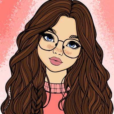 girl with long hair and freckles and glasses realistic