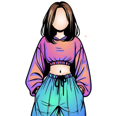 realistic girl faceless with baggy pants and a crop top