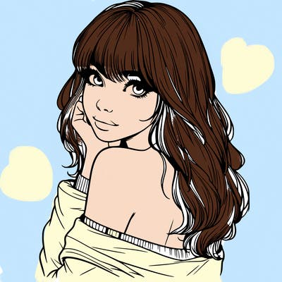 realistic girl with bangs looking over her shoulder