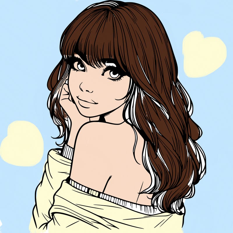 realistic girl with bangs looking over her shoulder