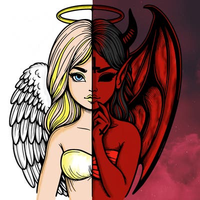 realistic angel half demon