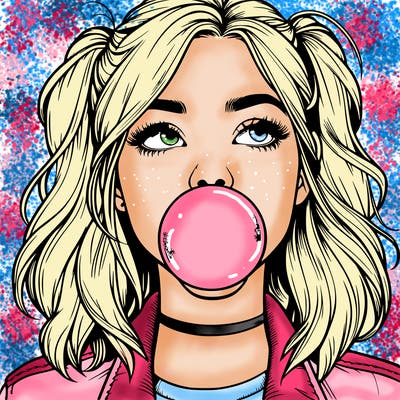 realististic girl blowing bubble -gum