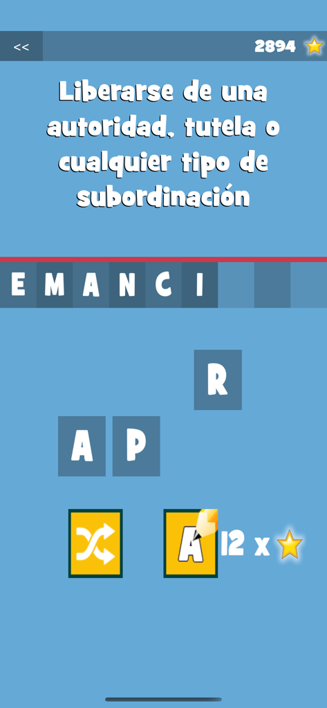 Palabra Correcta - Una pantalla de juego de construcción de palabras en español de la aplicación Palabra Correcta que muestra una definición y fichas de letras.