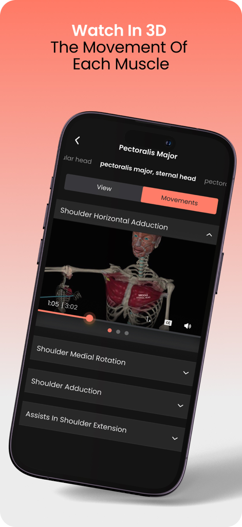 Anatomy by M&Mアプリにおける大胸筋の動きの3D視覚化